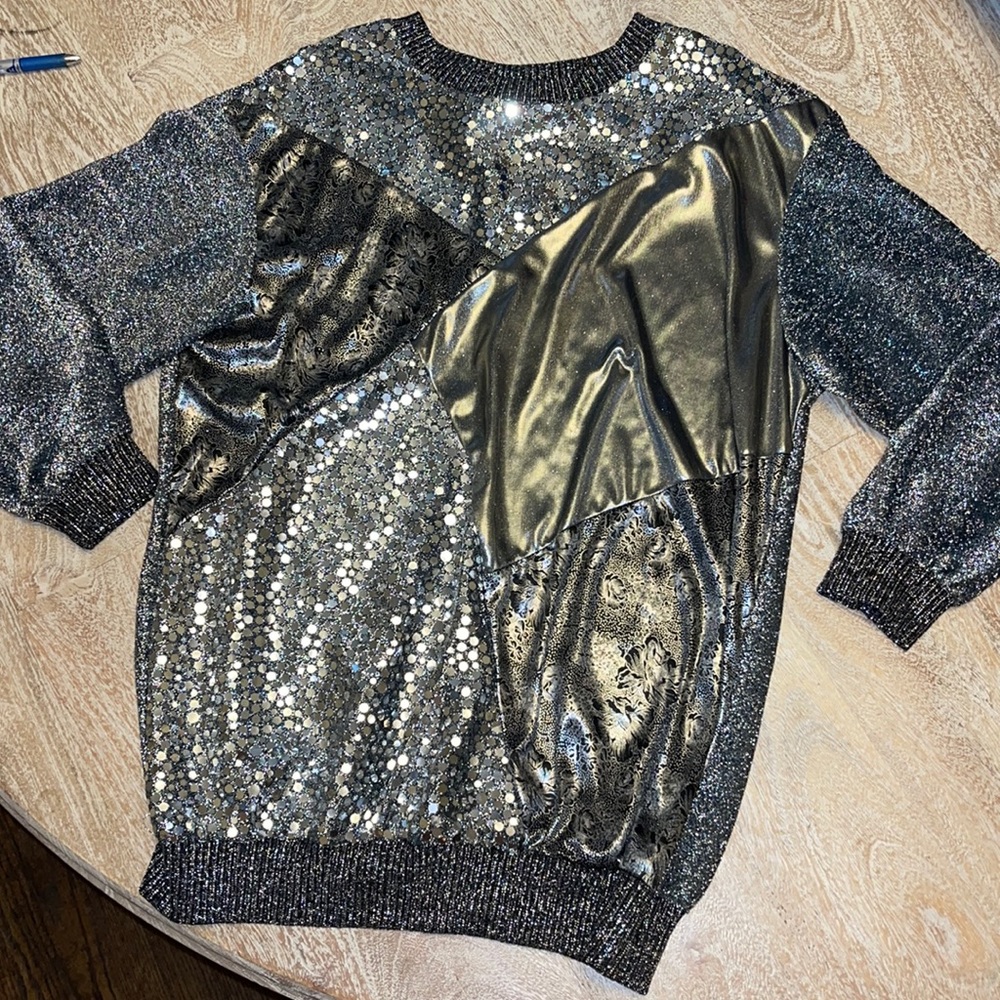 Vintage metallic silver lame blouse top medium 70s disco revolve